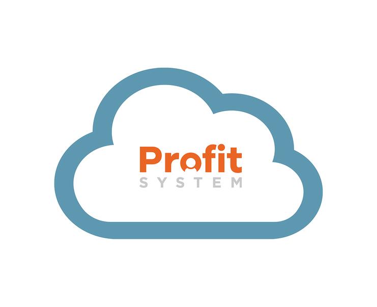 Stilisierte blaue Wolke mit dem Schriftzug "ProfitSystem" in Orange und Grau.